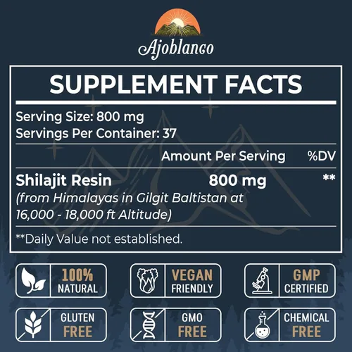 Vista 2 de Ajoblanco 800 Mg de resina de Shilajit del Himalaya, Shilajit puro himalayo orgánico, suplemento de Shilajit con pureza, alta dosis y potencia