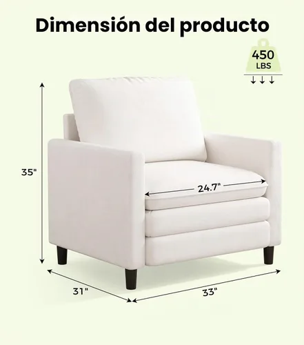 Vista 2 de Welzona 3-Layers Cloud Accent Chair, 33" Reading Chair, Teddy Arm Chairs