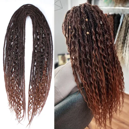 Vista 21 de Kraler Extensiones de Rastas Azules de Doble Extremo de 18 Pulgadas, 20 Hebras Sintéticas DE Extensiones de Rastas Hechas a Mano, Estilo de Rastas