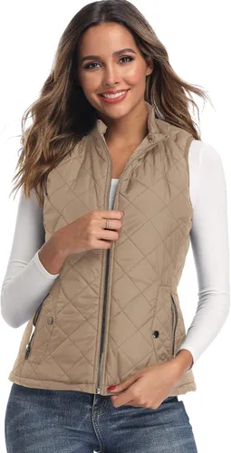 Vista 3 de Chaleco para exteriores de mujer, chaleco acolchado ligero con cremallera y cuello alto.