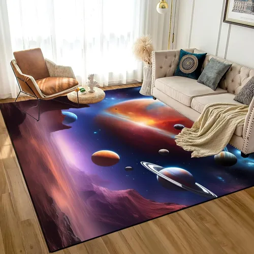 Vista 9 de Alfombra de galaxia de 2 x 3 pies, alfombra espacial para niños y niñas, dormitorio, sala de estar, océano, transbordador, barco, alfombra de noche