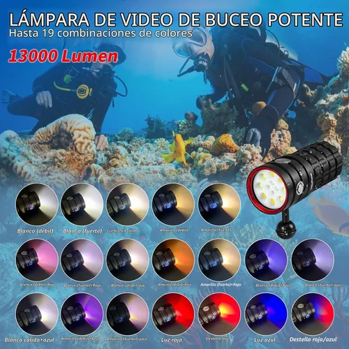 Vista 2 de TS Pro - Linterna de buceo, 25000 lúmenes, luz de video subacuática de 328.1 ft, luz de buceo, con carga tipo C para deportes profesionales al aire