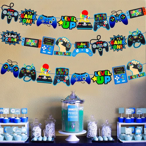 Vista 9 de 3 unidades de controlador de videojuegos, decoración de fiesta de video, decoración de cumpleaños para niños y niños, suministros de fiesta