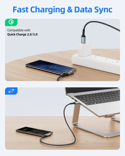 Vista 5 de Cable CarPlay 0.24 m, Cable de Transferencia de Datos de Alta Velocidad USB A a C 3.1 Gen 2 de 10 Gbps Ángulo Recto, Compatible con Android Auto