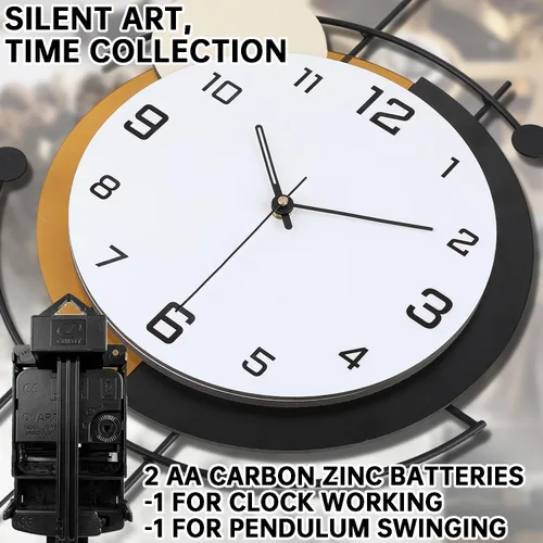 Vista 3 de Dankeit Reloj de pared con péndulo, cuarzo de calidad silenciosa, funciona con pilas, reloj de pared grande para sala de estar, cocina, hogar, baño