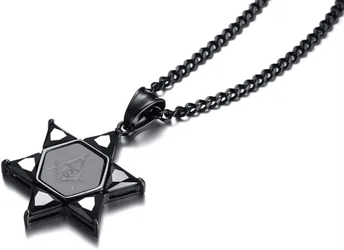 Vista 3 de UMtrade - Collar con colgante de estrella de David con circonita cúbica masónica y hexagrama masónico