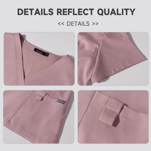 Vista 3 de niaahinn Conjunto de uniforme médico para mujer camiseta médica clásica con cuello en V y bolsillo y pantalones quirúrgicos