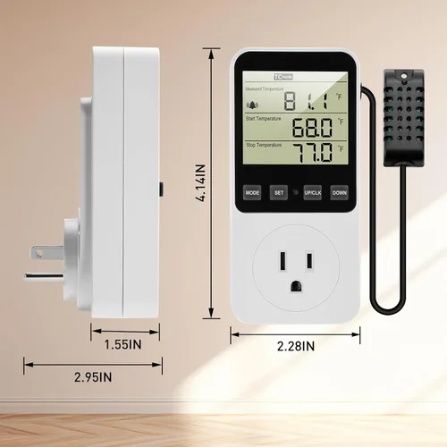 Vista 6 de Diymore Termostato digital enchufable de 1800 W Controlador de temperatura y humedad Termostato digital eléctrico Calefacción CoolingMode