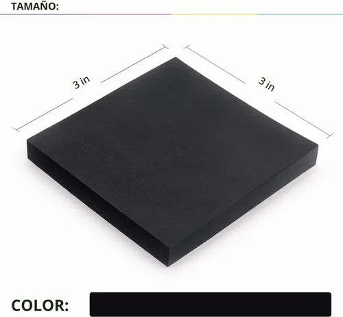Vista 3 de Notas adhesivas de 3 x 3 pulgadas, autoadhesivas, 4 blocs, 90 hojas/bloc Negro