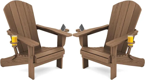 Vista 47 de SERWALL Silla Adirondack plegable, Silla Adirondack HDPE con textura de madera - gris Compuesto de HDPE, impermeable, grano de madera, taza