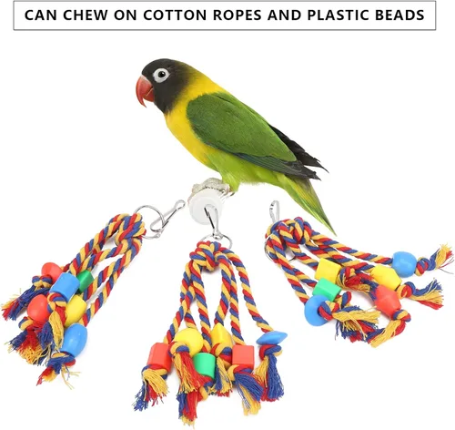 Vista 3 de Zerodis 3 piezas de juguetes para masticar pájaros, periquitos, juguetes de cuerda de algodón coloridos, juguetes de loros, cuentas de cuerda