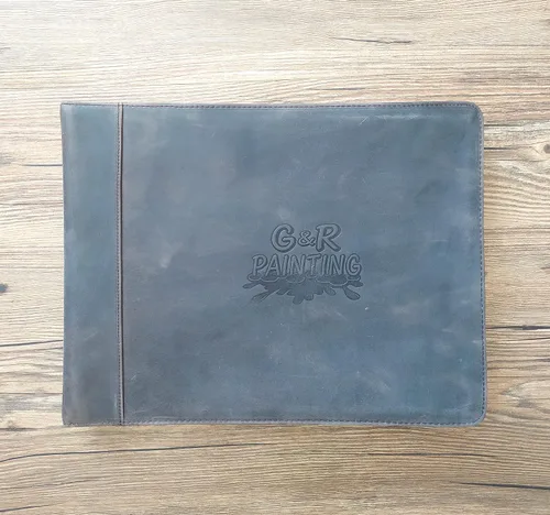 Vista 9 de Cartera de piel auténtica, con cremallera para hombres, carpeta de cuero para bloc de notas tamaño carta, cartera para mujeres, organizador de Cera