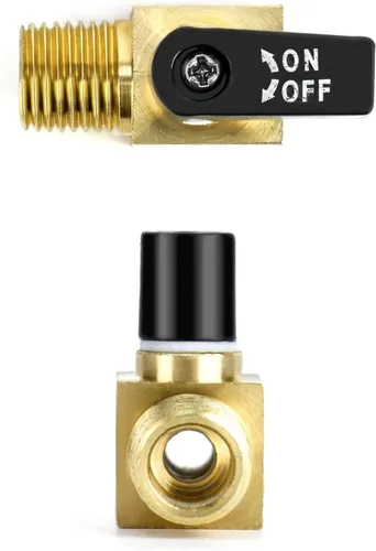 Vista 3 de QWORK Válvula de compresor de aire, paquete de 2, mini válvula de bola de latón, válvula de cierre NPT macho x NPT hembra de 1/4 pulgadas