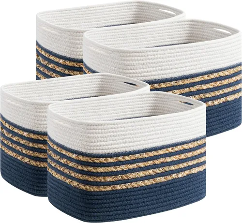 Vista 8 de UBBCARE Paquete de 1 canasta para organizar, cestas de almacenamiento tejidas para juguetes y toallas, cesta rectangular de cuerda de algodón