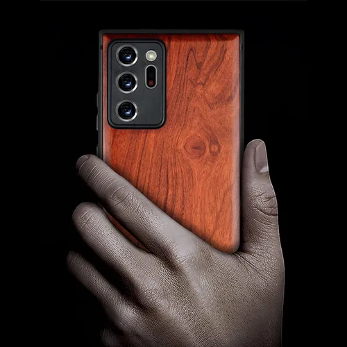 Vista 2 de Carveit Funda de madera para Galaxy Note20 Ultra [madera real dura y TPU suave negro] funda protectora única y elegante de madera compatible