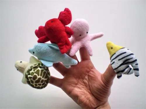 Vista 2 de Lindo bebé niños felpa animales marinos dedo marionetas suave océano juguete educativo 10PCS