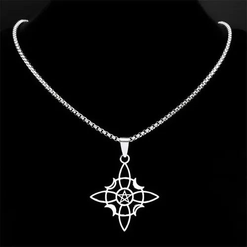 Vista 5 de Witch Pentagram Celtic Knot Necklace Stainless Steel Crescent Moon Star Necklaces Wicca Jewelry