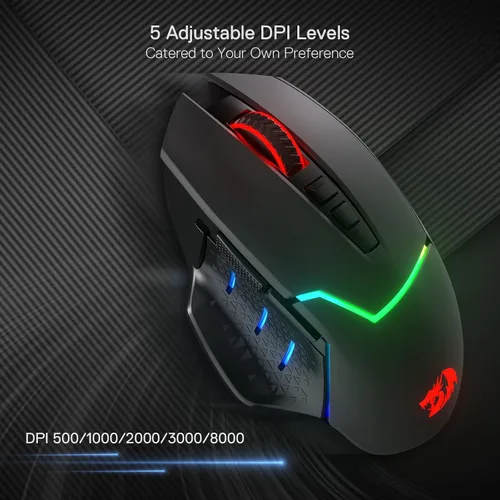 Vista 5 de Redragon M690 PRO - Mouse inalámbrico para juegos 8000 DPI con cable y llave de disparo rápido 8 botones macro diseño ergonómico para PC Maclaptop