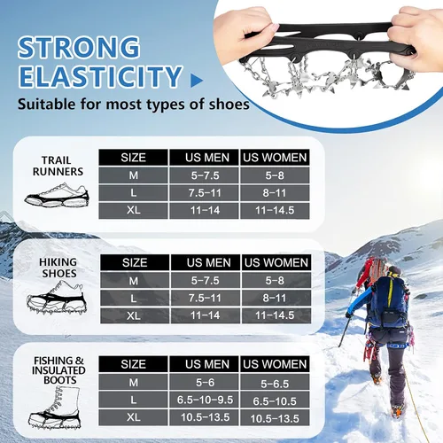 Vista 5 de TIMINGILA - Botas de hielo de tracción para botas de senderismo, zapatos para mujeres, hombres y niños, agarre de nieve de tracción para senderismo