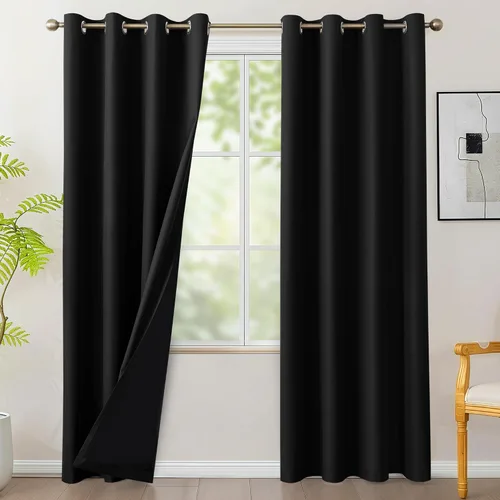 Vista 21 de BONZER - Juego de 4 paneles de cortinas 100% opacas, cortinas de ventana con aislamiento térmico y bloqueo de luz, de 63 pulgadas de largo, cortina