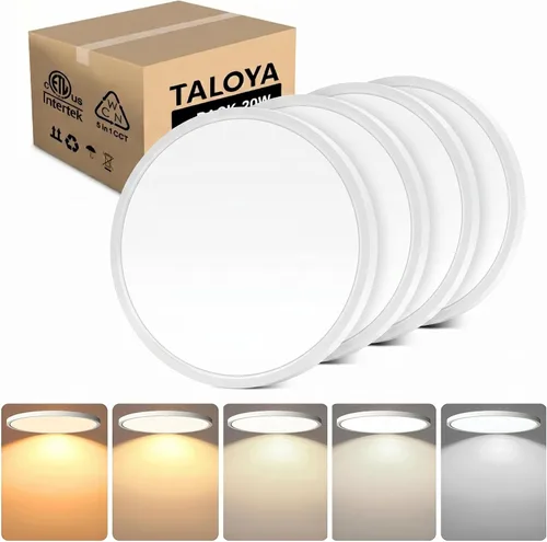 Vista 10 de TALOYA Paquete de 4 lámparas de techo LED de montaje empotrado de 10 pulgadas, 5 temperaturas de color (3000 K-6500 K), luz de panel plano redondo