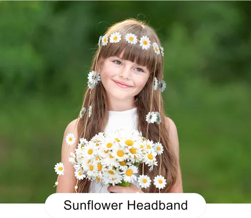 Vista 5 de AWAYTR Diadema de girasol para mujer, hippie, bohomia, cuerda de plumas, coronas para niñas