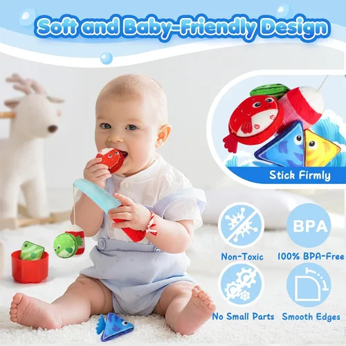 Vista 4 de Juguetes Montessori para niños de 1 año – Juego de pesca de tela para niños pequeños 17 en 1 con vasos apilables clasificación de colores, juguete