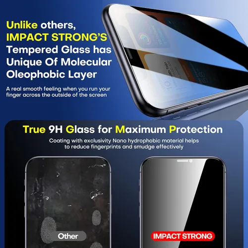 Vista 3 de ImpactStrong Protector de pantalla de privacidad antiespía para iPhone 11 / iPhone XR (6.1 pulgadas), vidrio templado 9H, resistente a roturas