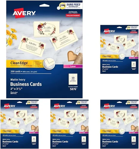 Vista 10 de Avery-Clean – Tarjetas de negocios de bordes láser, 2 x 3 1/2, 10 por hoja, 200 unidades, Ivory