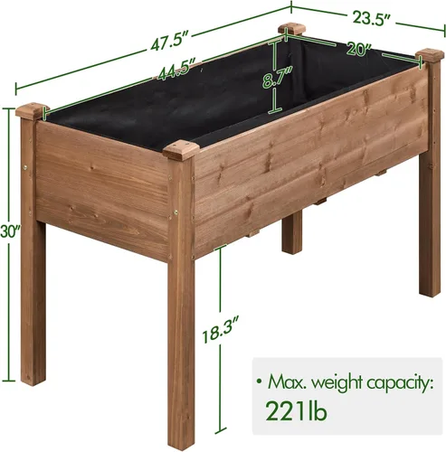 Vista 3 de Yaheetech 1 pieza Cama de Jardín Elevada 48x24x30 pulgadas Jardinera de Madera Elevada para Horticultura con Patas Cama de Cultivo de Pie