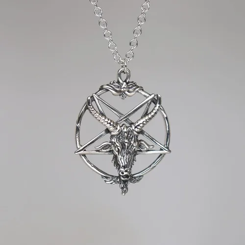 Vista 5 de Colgante satánico de cabeza de cabra baphomet de plata esterlina con collar de plata de ley de 20 pulgadas, Metal