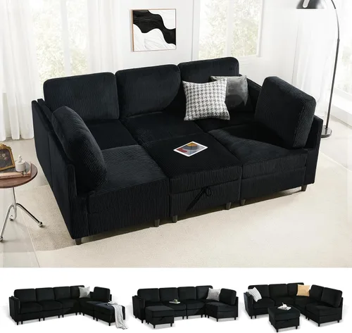 Vista 8 de KKL Sofá modular de 84 pulgadas, sofás de 3 plazas para sala de estar con almacenamiento, sofá modular de asiento profundo seccional, funda
