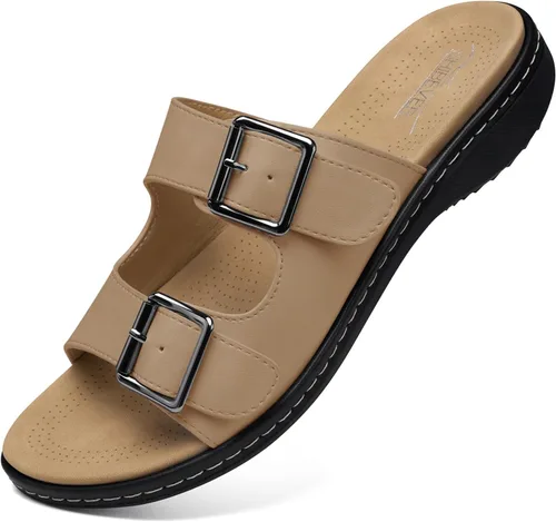 Vista 11 de SHIBEVER Sandalias planas para mujer: antideslizantes, con soporte para el arco, ortopédicas, para fascitis plantar, cómodas sandalias para caminar