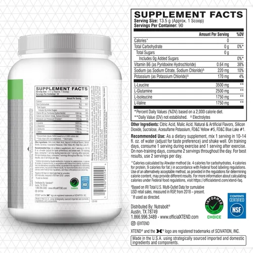 Vista 2 de Scivation Xtend XTEND Polvo Original BCAA 7 g de BCAA y 2.5 g de L-Glutamina, Bebida de Recuperación Muscular Sin Azúcar con Aminoácidos