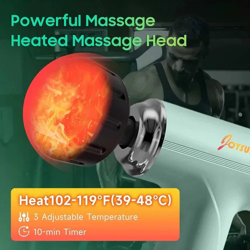 Vista 2 de Pistola de masaje con calor - ¡Increíble poder! Masajeador de percusión de tejido profundo, mini pistola muscular de mano, 7 cabezales de masaje