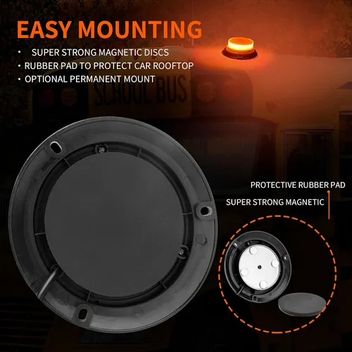 Vista 5 de AUXMOTEC Barra de luces de baliza estroboscópica de emergencia LED ámbar con montaje magnético y 8 modelos de destello, lámparas de señal