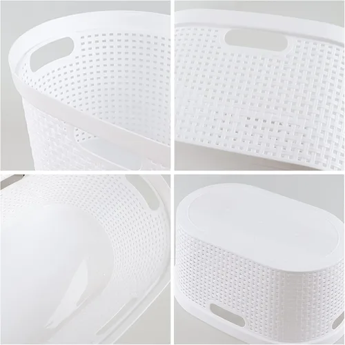 Vista 4 de Paquete de 4 cestas para la ropa sucia con mango recortado, cestas de plástico blanco, 40 L Dirty Clothes Storage Hamper