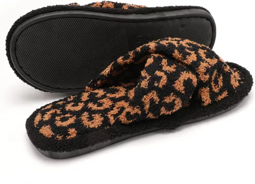 Vista 6 de MIRMARU Pantuflas de casa con estampado de animales para mujer, cómodas, mullidas, con puntera abierta, banda cruzada, para interiores y exteriores