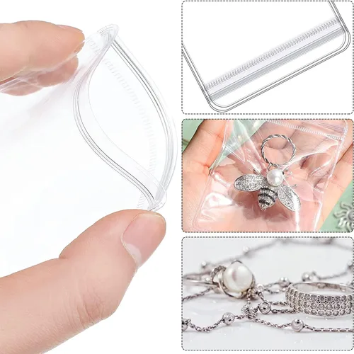 Vista 4 de GSXRB Bolsas de joyería de PVC antideslustre, bolsas de joyería de plástico transparente. Bolsa de joyería para anillos de joyería y aretes