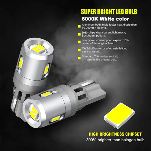 Vista 4 de Bombillas LED blancas de alto rendimiento 5GS 1:1 3030-5SMD 194 168 2825 W5W T10 Brgiht White
