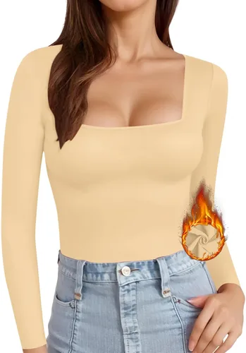 Vista 21 de MANGOPOP - Camisetas ajustadas de manga corta y manga larga con cuello cuadrado para mujer A01 Manga Corta Negro