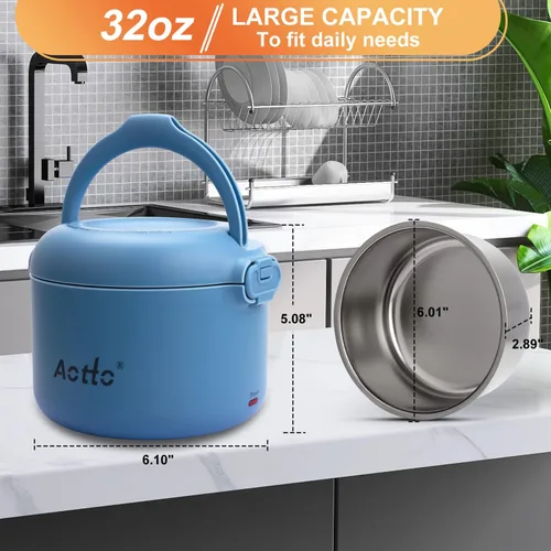 Vista 3 de Aotto Calentador y calentador de alimentos portátil para horno, lonchera eléctrica calentada negra y azul
