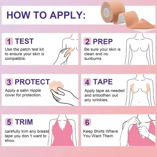 Vista 3 de Kit de cinta adhesiva para senos Boobytape para levantamiento de senos con 1 cinta corporal, 2 pétalos de pecho de silicona, 12 calcomanías