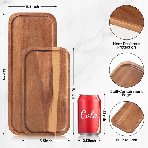 Vista 3 de Pequeñas bandejas y platos de madera maciza de acacia – Mini tablas de madera para charcutería, tabla rectangular para quesos para alimentos, baño