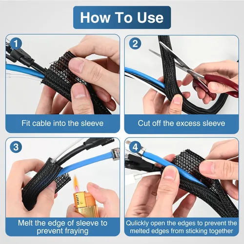 Vista 4 de Nilight - Funda para cable, fundas de gestión de cable de 10 pies - 1/2 pulgada, funda trenzada, telar de alambre autoenvolvente dividido