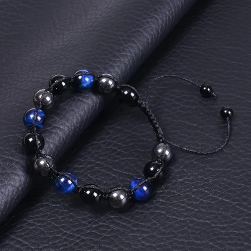 Vista 21 de DHQH Triple Protection Bracelet 8/10MM Hematite Black Agate Tigers Eye Stone Bracelet Crystal Jewelry Healing Bead Bracelets for Men Bring Luck