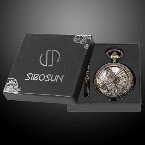 Vista 6 de SIBOSUN Eagle Design - Reloj de bolsillo con cadena, reloj de bolsillo antiguo, movimiento de cuarzo, reloj Qocket para hombre, esfera de números