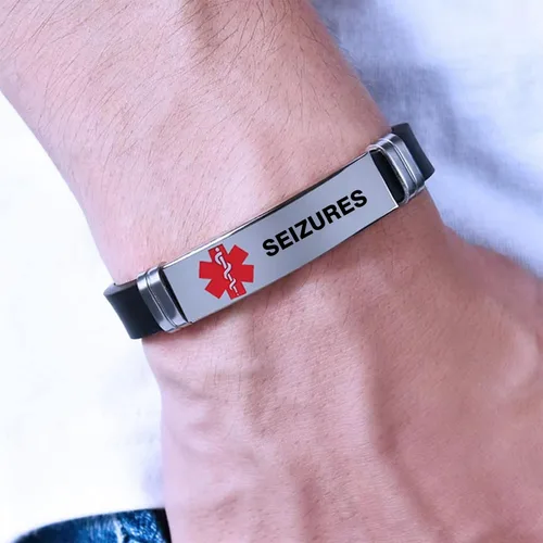 Vista 4 de TGLS Pulsera de identificación de alerta médica roja para mujeres y hombres de emergencia de primeros auxilios de alerta sanitaria grabada con láser