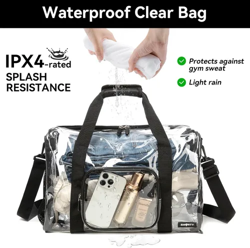 Vista 5 de Bolsa de gimnasio transparente grande y resistente con compartimento para zapatos, bolsa deportiva transparente aprobada para estadios con correa