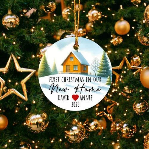 Vista 5 de Primera Navidad en nuestro nuevo hogar 2025, regalo de boda para recién casados, decoración de árbol de Navidad, nuevo propietario de casa, adorno